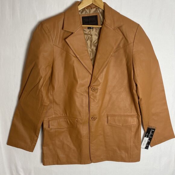 NWT Dona Michi Leather Men's Large Blazer Jacket Tan Brown Y2K Urban Fashion
